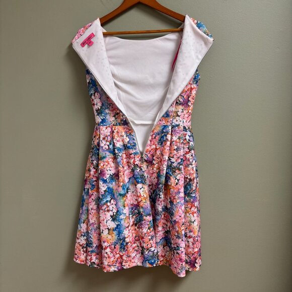 Betsey Johnson Womens Fit Flare Dress Size 2 Cut Out Watercolor Wedding Party - Picture 5 of 14